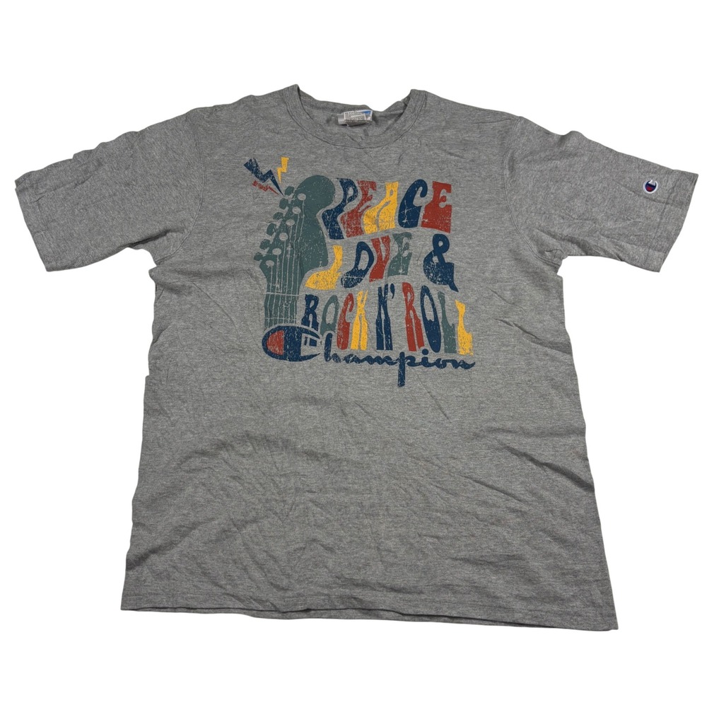 Vintage 90's Champion Men's Peace Love Rock Roll T-Shirt Medium Cotton Blend